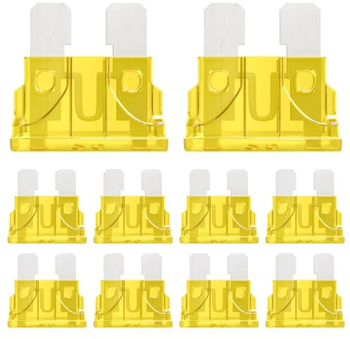 ALLECIN 50 Pezzi 20A Standard Fusibili Auto 20Amp Standard Fusibile Lamellari 20Ampere Car Fuse per Camper Camion Moto Barca