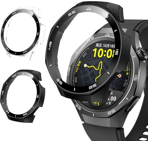 Neitra [2 Pack Screen Protector Case for Huawei Watch GT 5 Pro 46mm, Hard PC Bumper Cover with Tempered Glass Screen Protector Shell Cover Full Coverage Scratchproof Protective Case for Huawei Watch