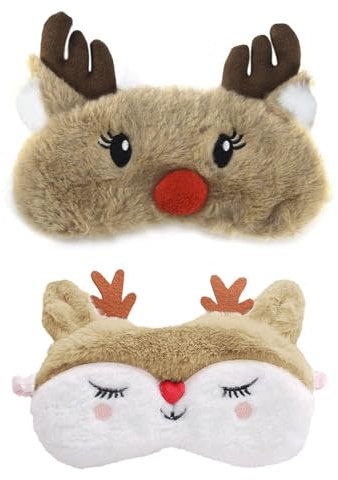 2 Stück Hirsch-Augenmasken, Kreative Cartoon-Augenmasken, Niedliche Tier-Augenmasken, Plüsch-Augenmasken, Schlafaugenmasken, Reisezubehör