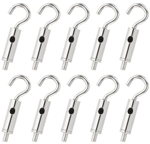 PATIKIL 10 Pcs Steel Wire Rope Hanger for 1/25-1/16 Stainless Steel Cable Guide Wire Rope, Portable Hook & Eye Turnbuckle Tension Hooks Adjustable Wire Rope Hanging Accessory