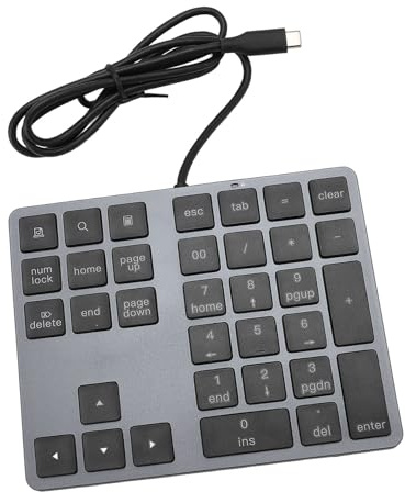 Denash Tastierino Numerico Cablato, Tastierino Numerico USB a 34 Tasti Tastierino Numerico Ergonomico Leggero Ultra Sottile Tastiera Contabile Finanziaria Portatile per PC Portatile