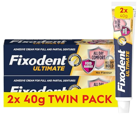 Fixodent Ultimate Denture Adhesive, Flavour Free 2 x 40 g Twin Pack