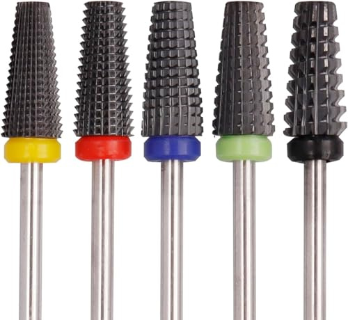 Bestgle 5Pcs Céramique Forets à Ongles Set, 3/32'' Embouts Ponceuse à Ongles XC C M F XF, Foret À Ongles Outils pour Manucure Pédicure Accueil, Professionnel Supprimer Gel, Acrylique Cuticule (Noir)