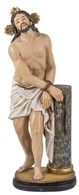 DRW Figurine de Jésus attaché à la Colonne représentant la Flagellation en résine Peinte à la Main de 21 cm