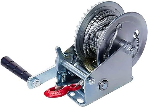 NGIRJKKLL Winch Heavy Duty Steel Trailer Winch with Steel Wire and Hook, Portable Hand Crank Winch with Two-Way Braking Trailer Winch Boat Winch(1130kg/2500lb,15m/49ft)