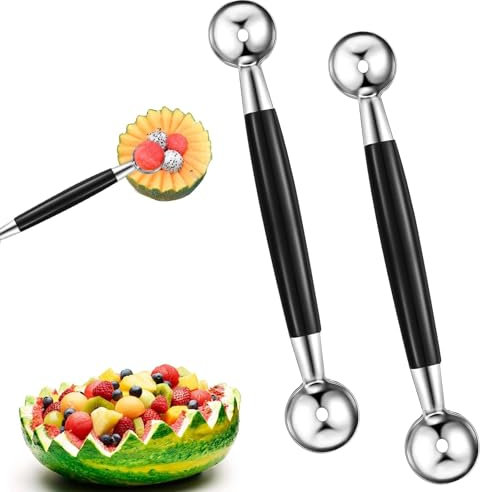2 PCS Melon Baller Scoop, Double Sided Melon Baller, Double Sided Stainless Steel Round Melon Scoop Ice Cream Scoop, Melon Ball Scoop, Ice Cream Scoop Cookie Scoop Dessert Scoop for Fruit Ice Cream