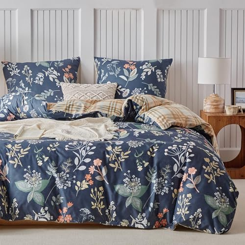 Housse de Couette 260x240, 3 Pièces - Ensemble de Linge de Lit en Microfibre à Motif Floral, 1 Housse de Couette 260x240 cm + 2 Taies d'oreiller 65x65 cm, avec Fermeture éclair, Bleu(65 x 65 x 2)