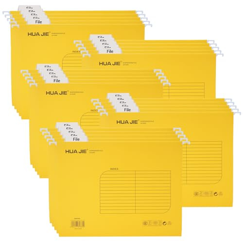 Jaune Dossiers suspendus en papier renforcé A4, [lot de 25], avec onglets et insertions de cartes, 5 couleurs, classeurs suspendus pour bureau, école, rangement de dossiers suspendus