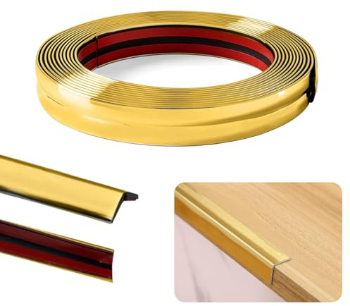 Yunlaishaocer Moulure Adhesive,5M×2cm Baguette d’Angle PVC Cornière, Moulure Murale Autocollante Protection Profilé Souple pour Cadres de Miroirs, Plafonds,Coins,Armoires(Doré)