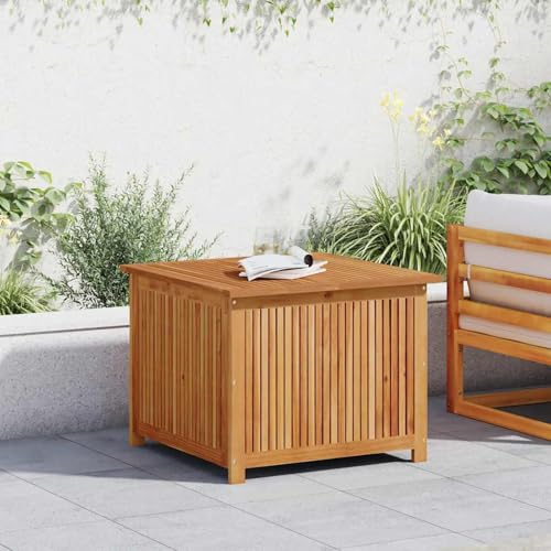 Iiaky Gartenbox Massivholz Akazie Auflagenbox Wetterfest Kissenbox Aufbewahrungsbox Werkzeugkasten Gartentruhe Holz Garten Balkon Sitztruhe-75 x 75 x 58 cm