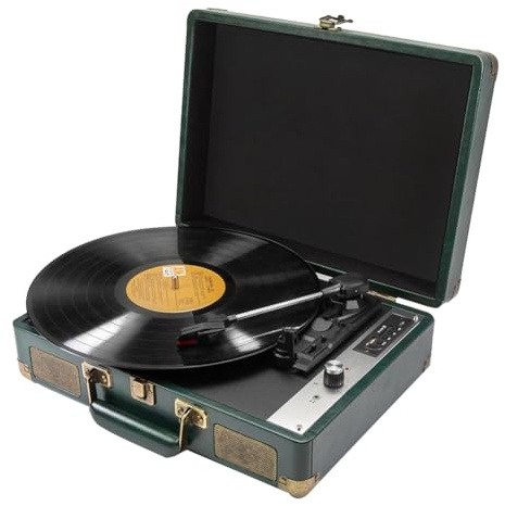Eighosee Giradischi Vintage in Vinile Grammofono Fonografo Portatile AC100-240V Giradischi Stereo Antico Spina Europea, Verde Scuro