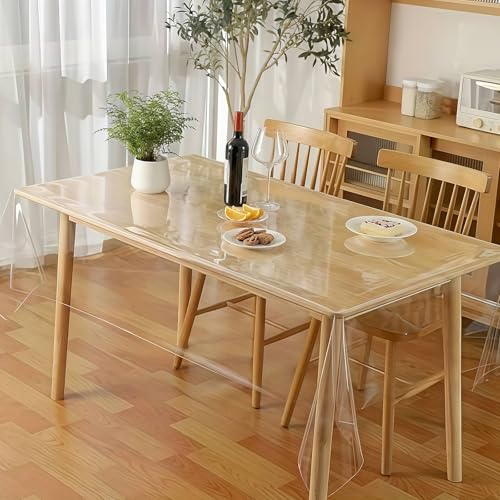 Xyvor Mantel PVC Transparente, Mantel Plastico Transparente, Protector De Mesa Transparentes, Impermeable, Lavable, Fácil de Limpiar, para Cocina Restaurantes Bodas Jardín (Rectangular, 152 x 218 cm)