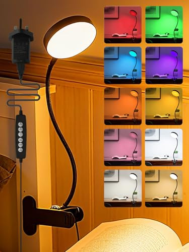 ReinHoo Desk Lamp,10 Colors RGB&Warm White Desk Light,10 Brightness Dimmable Clip On Light,500LM Bright Reading Light,USB Adapter Table Lamp for Office,Computer,Work,Study,Craft,Bedside Table,Bedroom