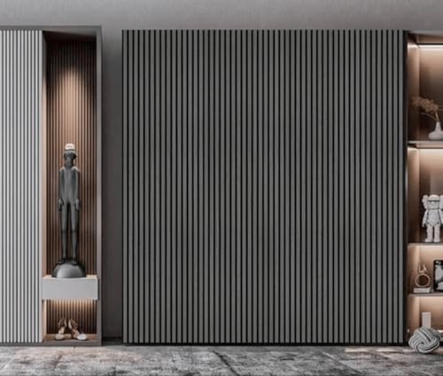 Acoustic Wall Panels 600MM X 2400MM Pack of 4 Soundproof Decorative Panels for Noise Reduction in Studio, 3D Slat Wall Panelling 5.76m² per Pack (Light Grey 01B)