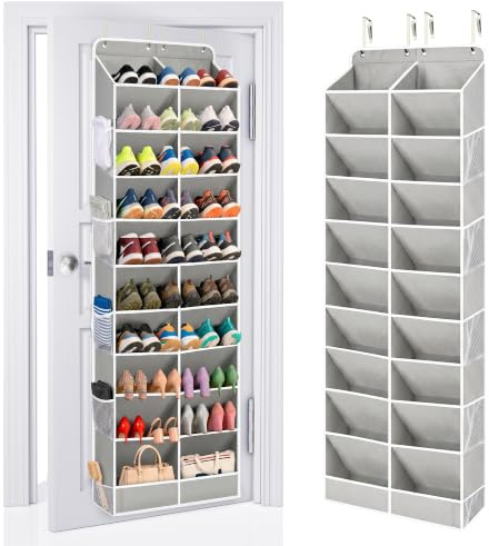 ULG Schuh-Organizer für den Schrank, passend für 24–32 Paar mit großen, tiefen Taschen, schmales Schuhregal zum Aufhängen an der Tür, Stiefel, Grau