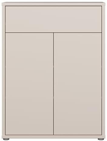 Forte Alice Springs Schuhschrank 70 80, moderner Schuhschrank mit 2 Türen und 1 Schublade, Flur, Holzwerkstoff, Kaschmir Beige, 74,5 cm breit x 99,1 cm hoch x 34,9 cm tief