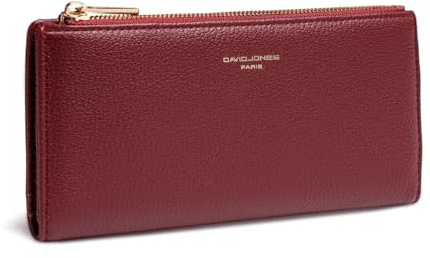 David Jones - Portafoglio lungo da donna in finta pelle PU, portafoglio per banconote e monete, L 19 x H 9.5 x W 2 cm