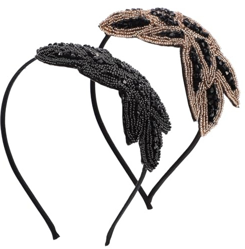 ARTSEWPLY Lot de 2 Serrage-Têtes Vintage pour Cheveux Femme Ornement Délicat à Strass et Perles Couleurs Noir et Doré Clair Accessoires pour Mariage Fête et Photo