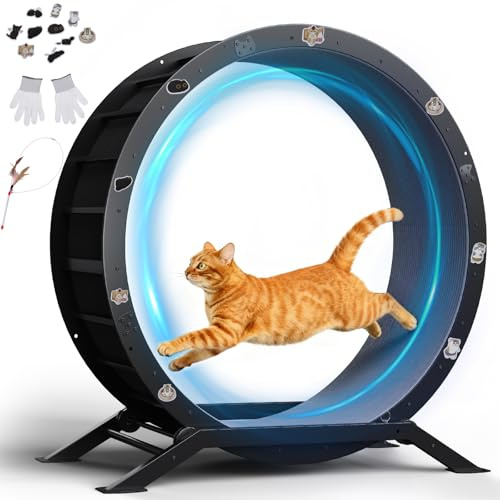 GTPLAYER Ruota per gatti, ruota per esercizi per gatti, XL- 100 cm, ultra silenziosa con tappetino rimovibile, autoadesivi, sistema di bloccaggio, adatta alla maggior parte dei gatti, metallo, nero
