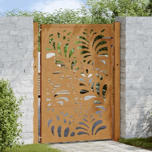 Mokuyary trädgårdsgrind 100 x 150 cm väderstål vågdesign staketdörr, trädgårdsdörr staketgrind staket, gårdsdörr för trädgård, bakgård, terrass