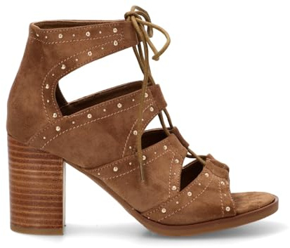 Etika Botines de Tacón Alto para Mujer, Diseño Casual con Cierre de Cordones y Acabado Textil Suave, Modelo 31131 Camel - 41