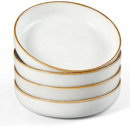 HaWare Pasta Bowls Set of 4, 35oz Stoneware Salad Plate for Kitchen, Reactive Glaze Ceramic Plate Bowls for Serving Soup, Chip and Scratch Resistant, Dishwasher & Microwave Safe, Pearl White