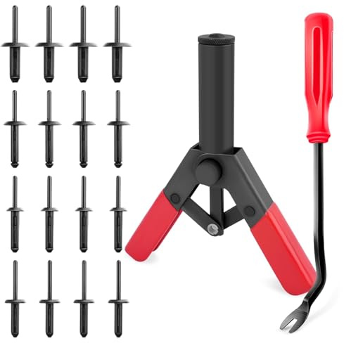 Rivet Gun Kit 82Pcs Plastic Rivets Removal Tool Set with Pry Bar for Car Interior Panel Non-Damaging Auto Trim Rivet Puller Tool Plastic Rivets, Gun, Rive