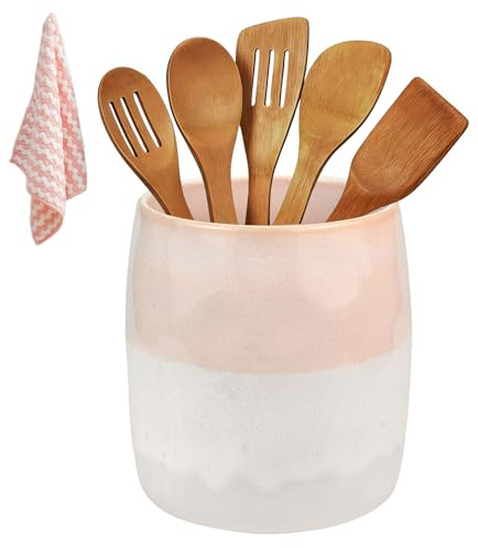 SIMDAO Utensil Holder Ceramic - Ceramic Kitchen Utensil Holder Cooking Utensils Pot for Countertop Organisation Utensil Crock Holder for Organizing Countertop and Storing Cutlery, Cooking Spoons