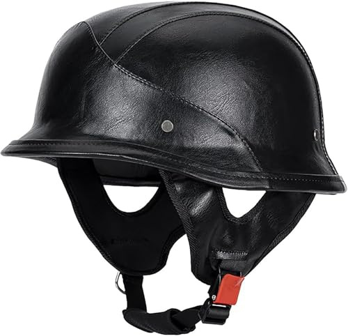 Casco Moto Jet In Pelle Vintage, Omologato ECE 22.06, Mezzo Casco Scodella Per Uomo Donna, Ideale Per Scooter Custom Cafe Racer, Marrone Chiaro 3,L/(57~60cm)