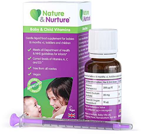 Award Winning Nature & Nurture Baby & Child Vitamins. The Vegan-Friendly Gentle Liquid multivitamin Drops for Babies, Toddlers and Children. Made in The UK. 60 Doses.