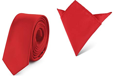 Ladeheid Set de Corbata Estrecha y Pañuelo Hombre SP/P (150cm x 5cm, 22cm x 22cm, Rojo)