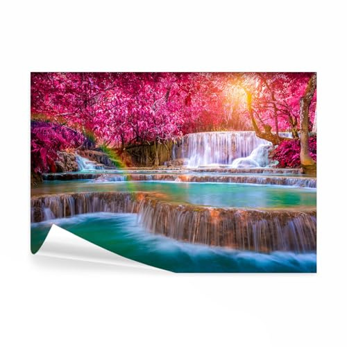 decomonkey Papier Peint Panoramique Cascade Chute d'eau 350x256 cm | Décoration murale, Tapisserie décorative pour chambre salon, Arbres pierre coloré forêt nature paysage rivière eau cascade