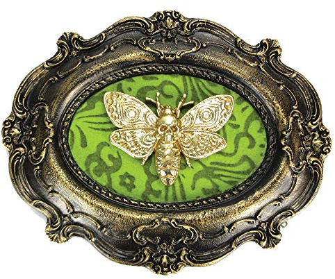 Nemesis Now Wandschild Macabre Barock, gerahmt, Motiv Totenschädelmotte, Polyresin, Bronze, Einheitsgröße