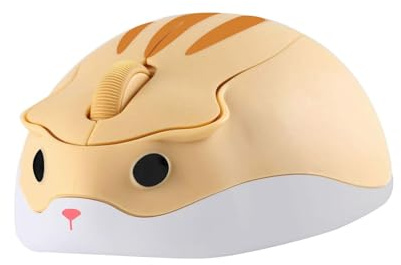 Tynerza Niedliche Tier Hamster Form Wireless Silent Maus Tragbare Reise Mute 1200DPI Neuheit Optische Schnurlose Ruhige Mäuse für Computer Laptop PC Geschenk (Gelb)
