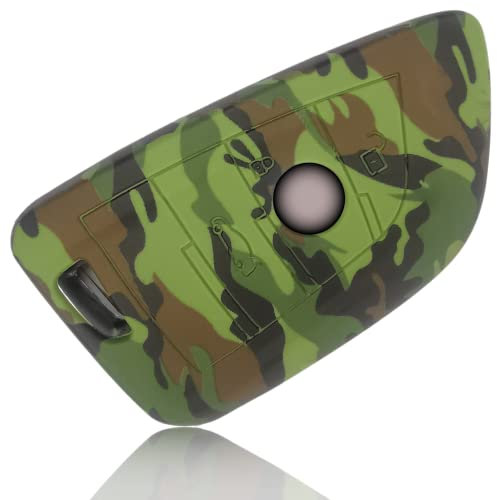 FOAMO Autoschlüssel Hülle kompatibel mit BMW 3-4-Tasten (nur Keyless-Go) - Silikon Schutzhülle Cover Schlüssel-Hülle in Camouflage Dunkel-Grün Dunkel-Braun Beige