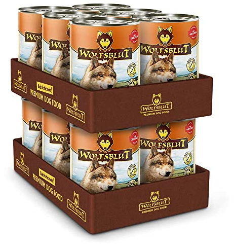 WOLFSBLUT – Wide Plain Adult | Nassfutter mit natürlichen Zutaten und wertvollen Superfoods für ausgewachsene Hunde. Getreidefreies Alleinfutter ohne Zusatzstoffe in der Dose | 12x395g Pferd