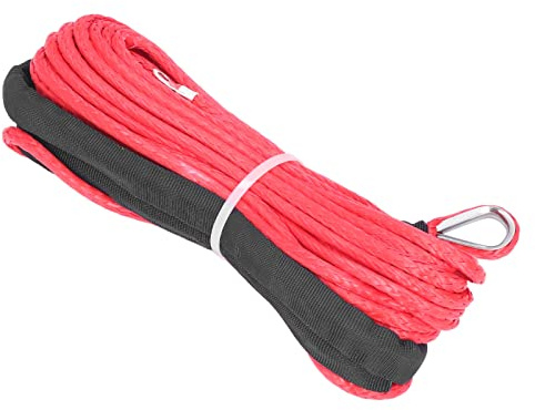KIMISS Cinghia per Fune di Traino per Auto, Cavo per Verricello 4.8mmx15m Fibra Sintetica 5500lbs Resistenza alla Rottura Impermeabile per Rimorchio ATV UTV(Rosso)