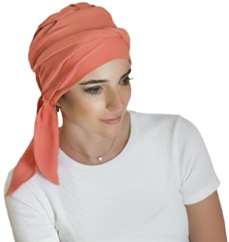 CAREBELL Turbante Oncológico/Modelo Smooth/Tejido de Bambú/Quimioterapia y Alopecia/Pieles Sensibles/Hecho a Mano en España/Básico y Cómodo/Coral