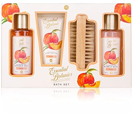 Accentra Badeset, Pflegeset ESSENTIAL BOTANICS – FRUITS in Geschenkbox – Duschgel – Schaumbad – Bodylotion – Nagelbürste – in Pfirsichduft
