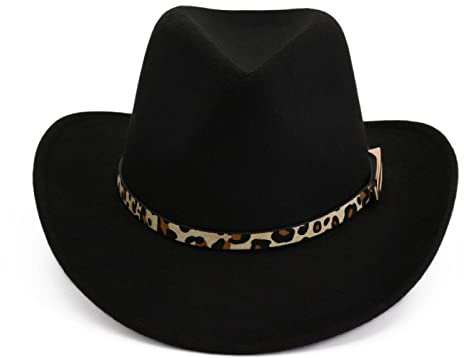 QBQZXAOSOWH Fedora Trilby Mode Männer Frauen Western Cowboyhut Mit Gürtel Breiter Krempe Jazz Hut Sombrero Hut Kirchenhut Schwarz