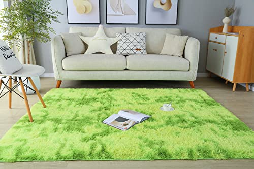 LYKEJI Flauschiger Teppich - Shaggy Langflor für Schlafzimmer und Wohnzimmer - Rutschfeste Dekoration (Grün, 120X160CM)