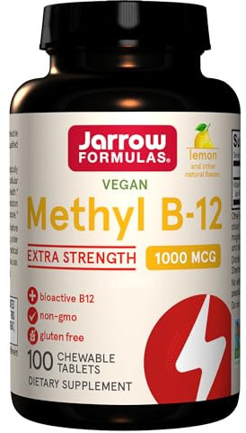 Jarrow Formulas, Methyl B12, 1000mcg, 2 Day Depot, Lemon Flavour, 100 Vegan Chewable Tablets, Gluten Free, Vegetarian, Soy Free, GMO Free, Vitamin B12 Supplement