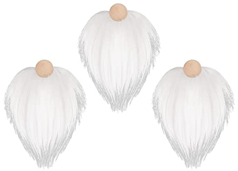 predolo 3X Barbe da Gnomo Fatte a Mano Palline di Legno Pelliccia Sintetica Barba Costume da Naso di Legno Gnomo Barba Pelliccia Artigianale per Natal, Stile B