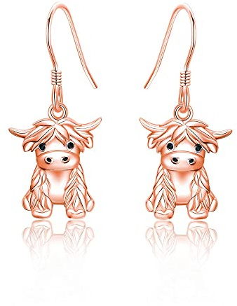 ONEFINITY Highland Cow Earrings 925 Sterling Silver Cute Highland Cow Drop Dangle Earrings Cow Jewelry Gift for Women Girls Daughter