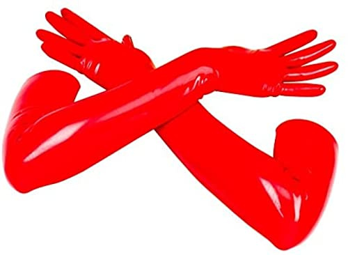 Women's Latex Rubber Arm Long Mittens Fingered Gloves,Red,L-0.6mm