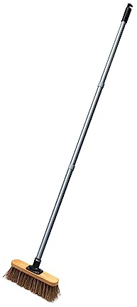 Addis Outdoor Multi-purpose Sweeping 26.5cm 10.5 inch Complete Stiff Natural Bassine Bristles Wooden Broom with 3 pcs Metal handle, Natural Black Metallic