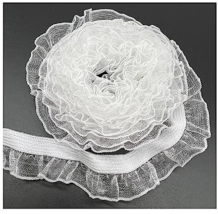 PWHUYJLEY 10M 10MM Rüschenband Elastisch, Spitze Rüschengummi für Hochzeit Dekorative Kleidung Haar DIY Nähen Zubehör (Weiß)