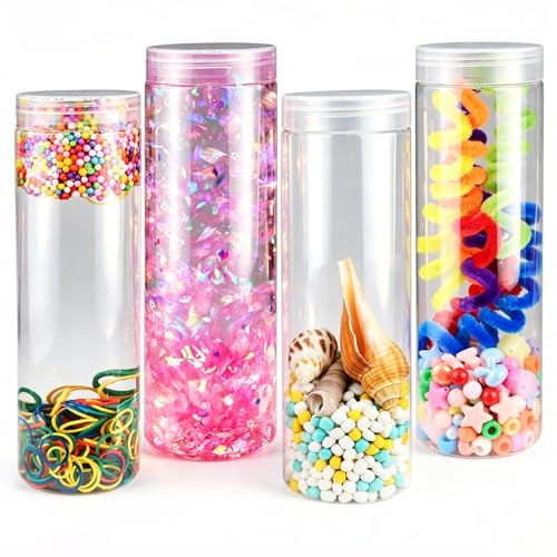 Sensorik Flasche Selber für Baby Kinder, 4 Sätze DIY Sensory Bottles 550ml mit Füllern, Sensorik Spielzeug Kleinkinder 3 Jahre, Montessori Motorikspielzeug Activity Spiel