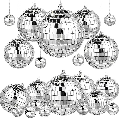 Sunshine Smile - Lot de 12 Boules à Facettes Argentées, Boules Disco pour Fête, Décorations de Noël