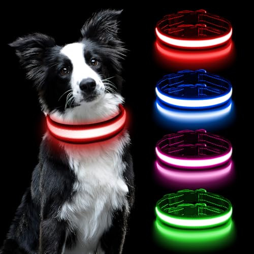 AUAUY Light Up Hundhalsband, LED Hund Halsband Light USB Uppladdningsbar, Vattentät Blinkande Justerbar Glödande Super Bright Dog Light Up Halsband Med 3 Glödande Lägen För Medelstora Hundar